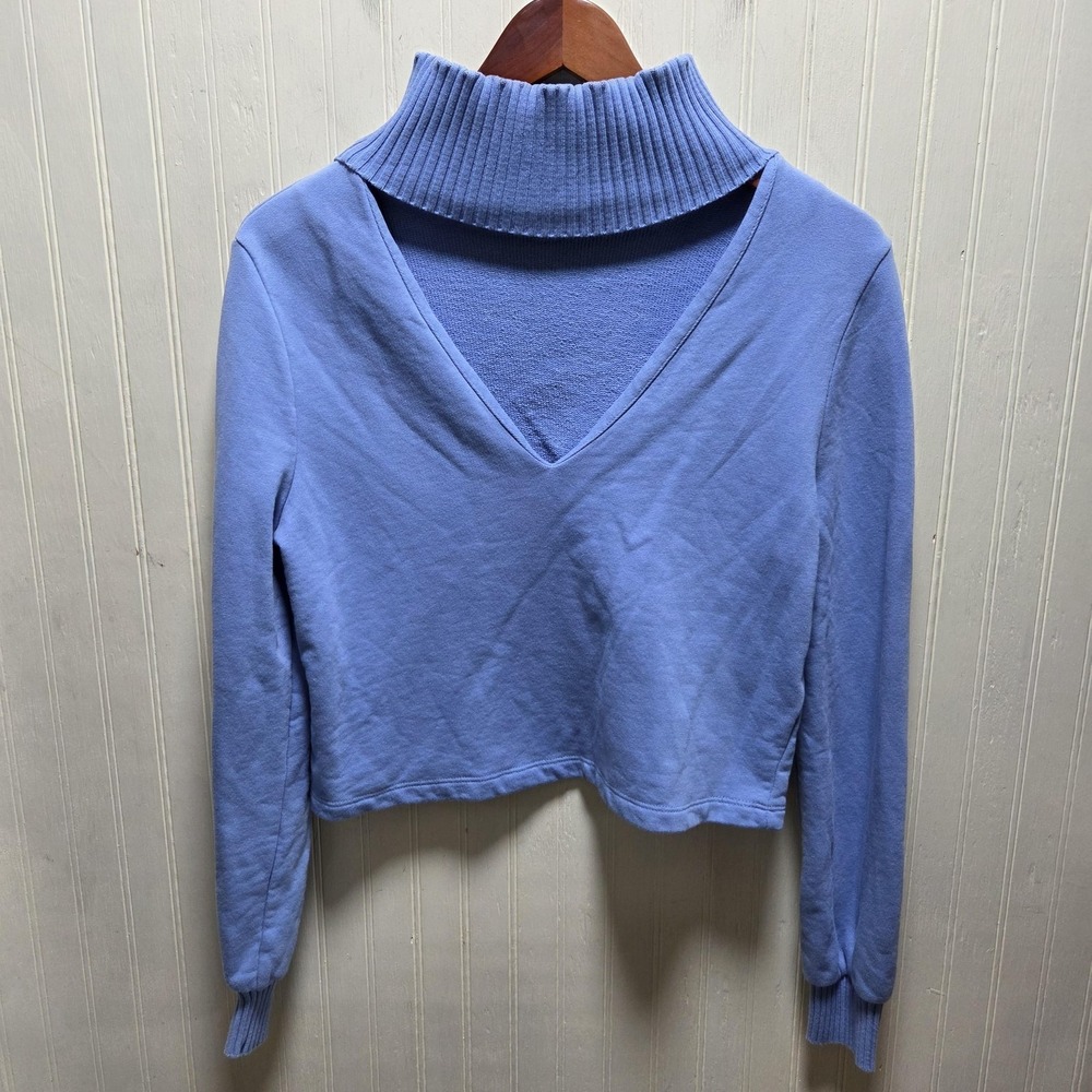 Zara Sweater Womens Medium Blue Turtleneck Long Sleeve Knit Pullover Cutout - Picture 2 of 8